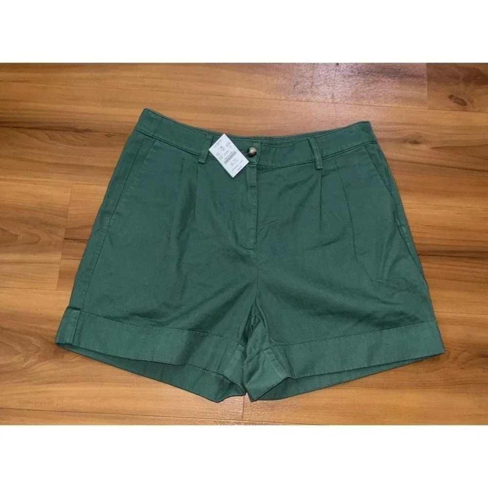 Womens  NWT J.Crew Factory Pleated Green‎ Casual Cotton Chino Shorts